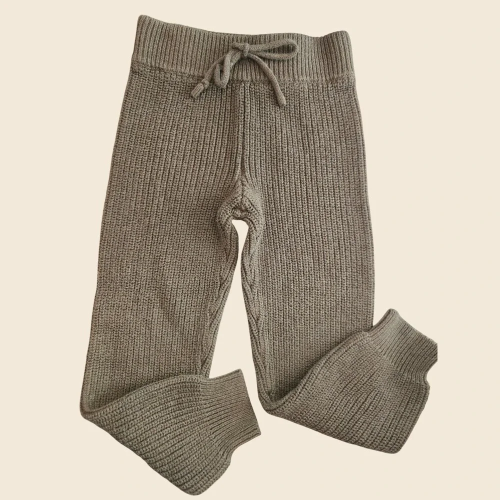 Jamie Kay Kids Olive Green Ribbed Knit Cotton Leggings Pants Size 5Y